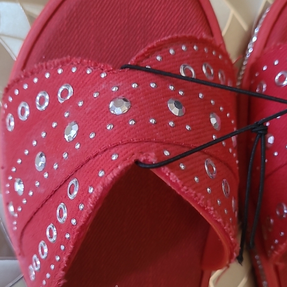 Red Rhinestone Slide Sandals - Picture 2 of 8